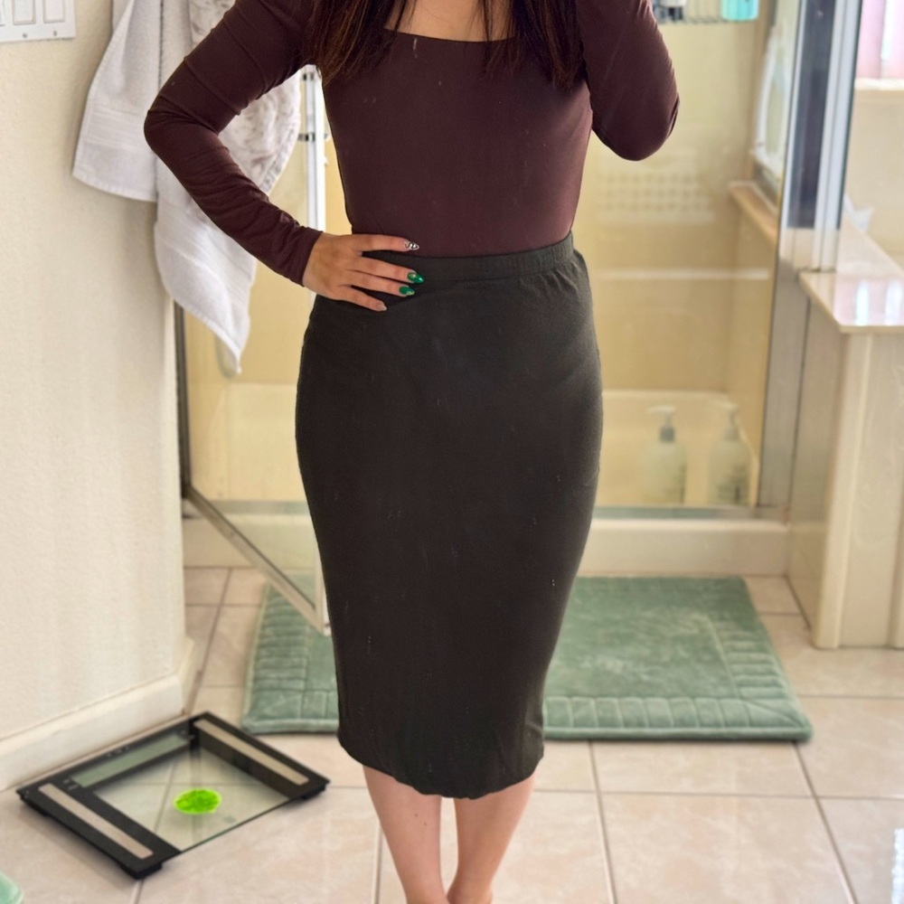 Olive Green Soft Pencil Skirt